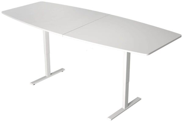 Kerkmann Konferenztisch Move 3 weiß Tonnenform, T-Fuß-Gestell weiß, 250,0 x 100,0 x 72,0 - 120,0 cm