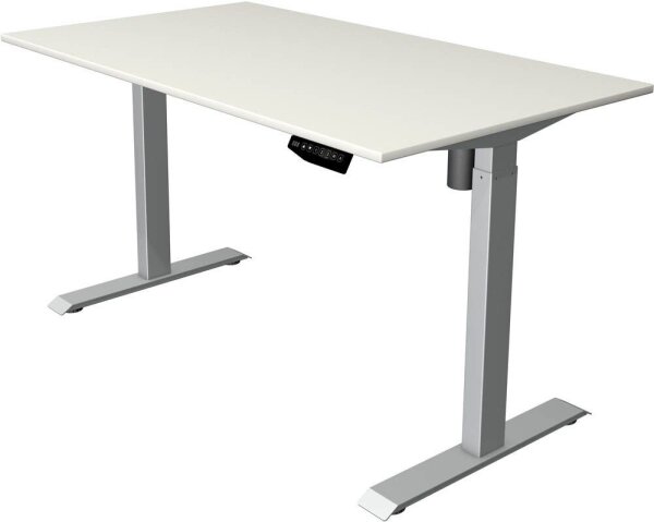 Kerkmann Move 1 elektrisch höhenverstellbarer Schreibtisch weiß rechteckig, T-Fuß-Gestell silber 140,0 x 80,0 cm