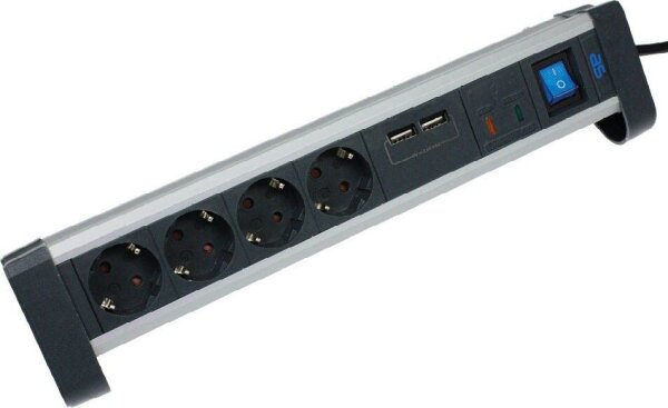 as-Schwabe ALUX 4-fach Tischsteckdose 1,5 m schwarz mit USB-Buchse