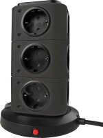 as-Schwabe QI-Wireless Ladestation 12-fach Steckdosenturm 2,0 m schwarz mit USB-Buchse