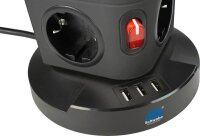 as-Schwabe QI-Wireless Ladestation 12-fach Steckdosenturm 2,0 m schwarz mit USB-Buchse