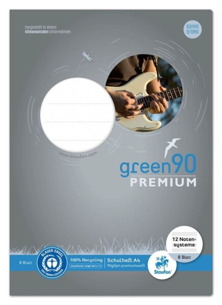 Staufen® Notenheft green 12er Lineatur N Notenlineatur DIN A4 ohne Rand, 8 Blatt, 1 St.