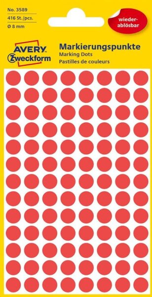 AVERY Zweckform Klebepunkte 3589 rot Ø 8,0 mm, 416 St.