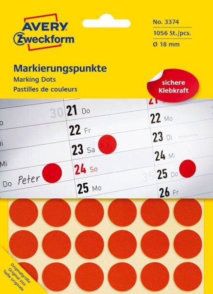 AVERY Zweckform Klebepunkte 3374 rot Ø 18,0 mm, 1.056 St.