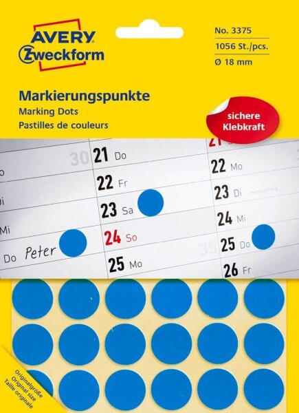 AVERY Zweckform Klebepunkte 3375 blau Ø 18,0 mm, 1.056 St.