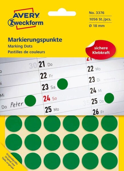 AVERY Zweckform Klebepunkte 3376 grün Ø 18,0 mm, 1.056 St.