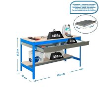 Simonrack Werkbank SIMONWORK blau 1 Schublade 151,0 x 76,0 x 84,2 cm