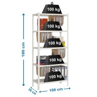 Simonrack Schwerlastregal FILECLICK PLUS 5 8435104939444 weiß 100,0 x 36,0 x 180,0 cm