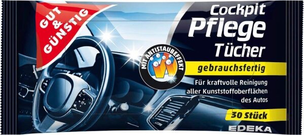 GUT&GÜNSTIG feuchte Reinigungstücher Cockpit 1-lagig weiß, 30 Tücher