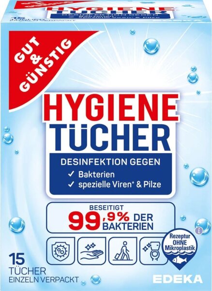GUT&GÜNSTIG Desinfektionstücher 1-lagig weiß, 15 Tücher  ( 5524379009 )