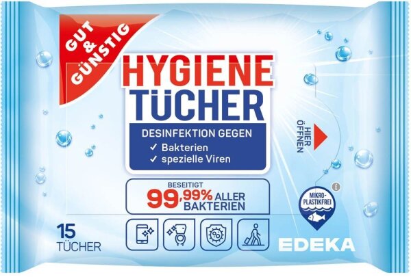 GUT&GÜNSTIG Desinfektionstücher 1-lagig weiß, 15 Tücher
