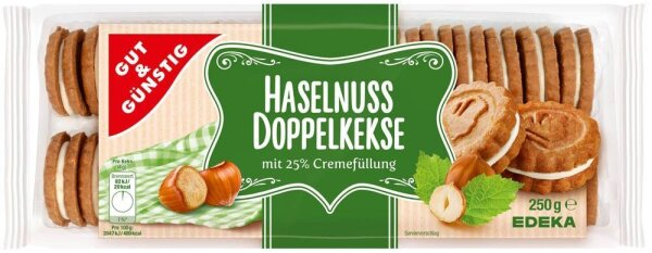 GUT&GÜNSTIG Haselnuss Doppelkekse Kekse 250,0 g, 1 St.