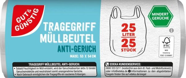 GUT&GÜNSTIG Müllbeutel ANTI-GERUCH 25,0 l transparent, 25 St.