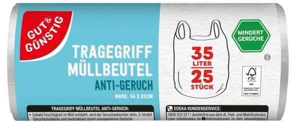 GUT&GÜNSTIG Müllbeutel ANTI-GERUCH 35,0 l transparent, 25 St.