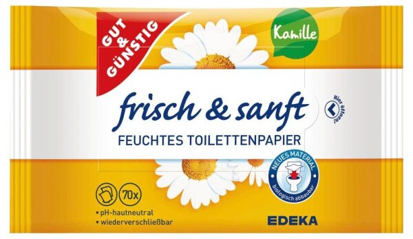 GUT&GÜNSTIG Feuchtes Toilettenpapier frisch & sanft Kamille 1-lagig, 2x 70 Tücher