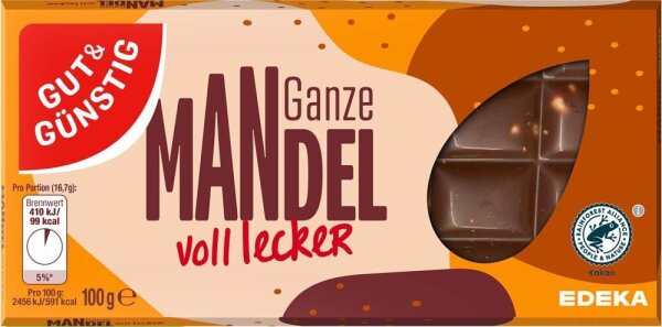 GUT&GÜNSTIG Ganze Mandel Schokolade 100,0 g  ( 3410879000 )