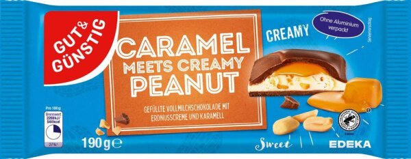 GUT&GÜNSTIG Caramel meets creamy Peanut Schokolade 190,0 g  ( 4214074000 )