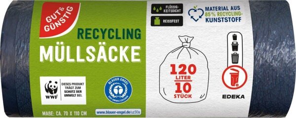 GUT&GÜNSTIG Müllbeutel RECYCLING 120,0 l schwarz, 10 St.