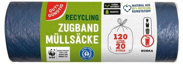 GUT&GÜNSTIG Müllbeutel RECYCLING 120,0 l blau, 20 St.