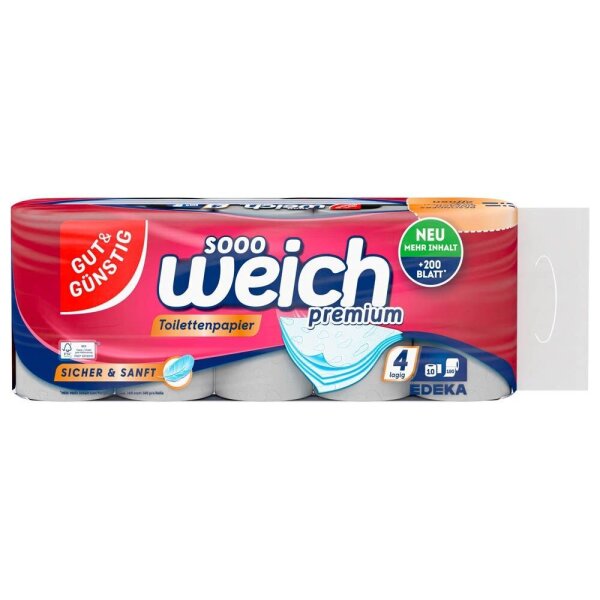 GUT&GÜNSTIG Toilettenpapier weich premium 4-lagig, 10 Rollen