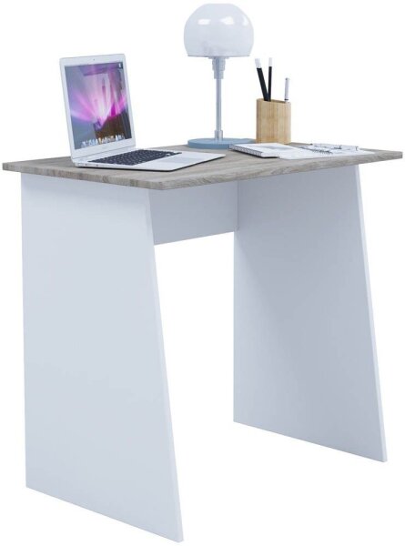 VCM my office Masola Mini Schreibtisch sonoma-eiche rechteckig, Wangen-Gestell weiß 80,0 x 50,0 cm