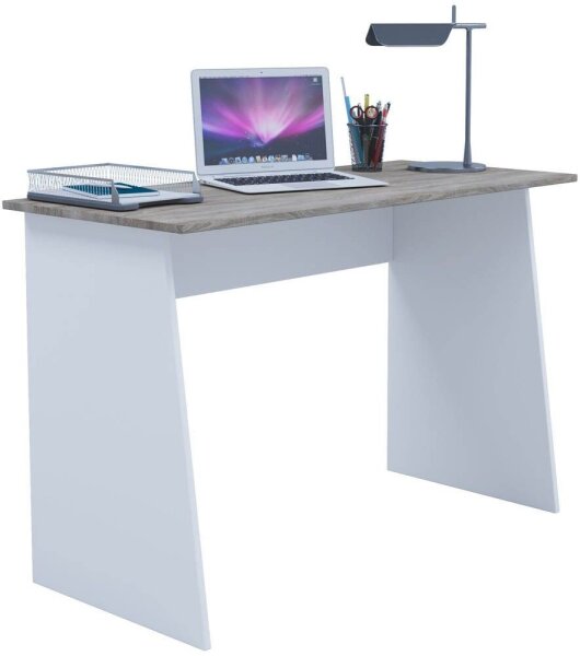 VCM my office Masola Maxi Schreibtisch sonoma-eiche rechteckig, Wangen-Gestell weiß 110,0 x 50,0 cm