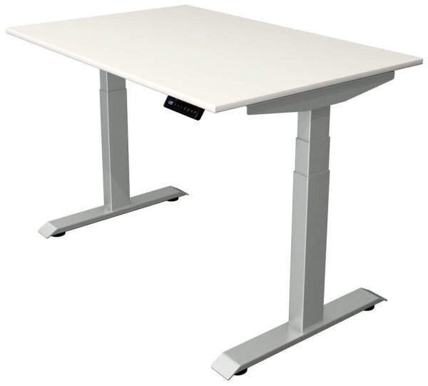Kerkmann Move 4 elektrisch höhenverstellbarer Schreibtisch weiß rechteckig, T-Fuß-Gestell silber 120,0 x 80,0 cm