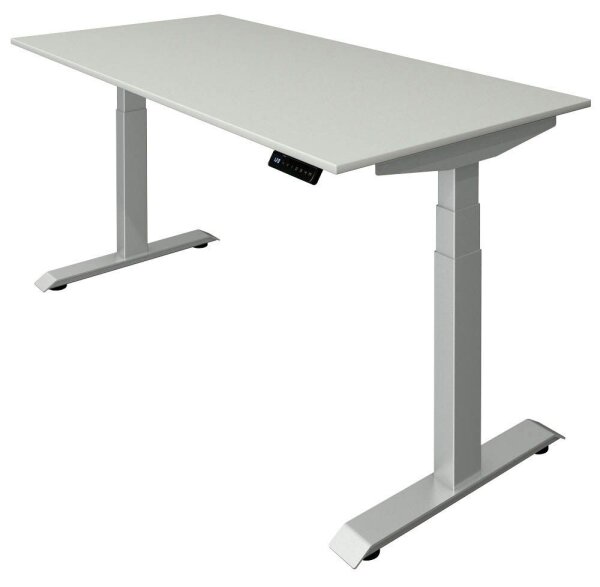 Kerkmann Move 4 elektrisch höhenverstellbarer Schreibtisch lichtgrau rechteckig, T-Fuß-Gestell silber 160,0 x 80,0 cm