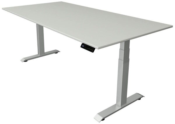 Kerkmann Move 4 elektrisch höhenverstellbarer Schreibtisch lichtgrau rechteckig, T-Fuß-Gestell silber 200,0 x 100,0 cm