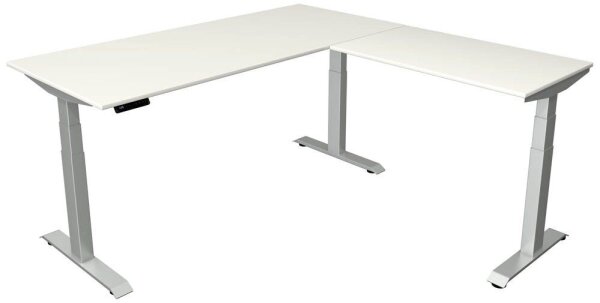 Kerkmann Move 4 elektrisch höhenverstellbarer Schreibtisch weiß rechteckig, T-Fuß-Gestell silber 180,0 x 180,0 cm