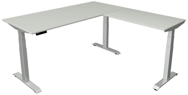 Kerkmann Move 4 elektrisch höhenverstellbarer Schreibtisch lichtgrau rechteckig, T-Fuß-Gestell silber 180,0 x 180,0 cm