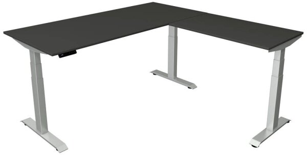 Kerkmann Move 4 elektrisch höhenverstellbarer Schreibtisch anthrazit rechteckig, T-Fuß-Gestell silber 180,0 x 180,0 cm