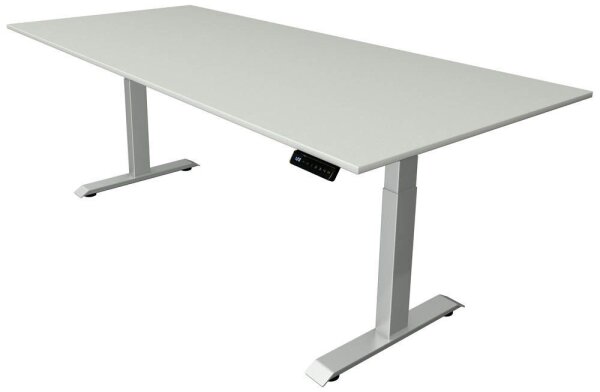 Kerkmann Move 4 elektrisch höhenverstellbarer Schreibtisch lichtgrau rechteckig, T-Fuß-Gestell silber 225,0 x 100,0 cm
