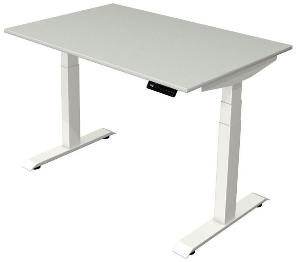 Kerkmann Move 4 elektrisch höhenverstellbarer Schreibtisch lichtgrau rechteckig, T-Fuß-Gestell weiß 120,0 x 80,0 cm