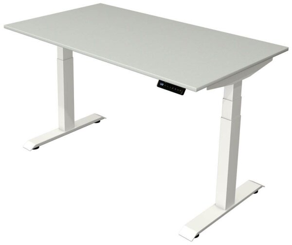 Kerkmann Move 4 elektrisch höhenverstellbarer Schreibtisch lichtgrau rechteckig, T-Fuß-Gestell weiß 140,0 x 80,0 cm