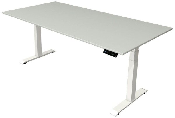 Kerkmann Move 4 elektrisch höhenverstellbarer Schreibtisch lichtgrau rechteckig, T-Fuß-Gestell weiß 200,0 x 100,0 cm