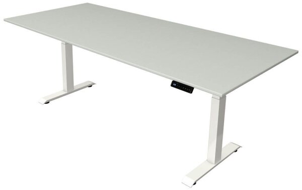 Kerkmann Move 4 elektrisch höhenverstellbarer Schreibtisch lichtgrau rechteckig, T-Fuß-Gestell weiß 225,0 x 100,0 cm