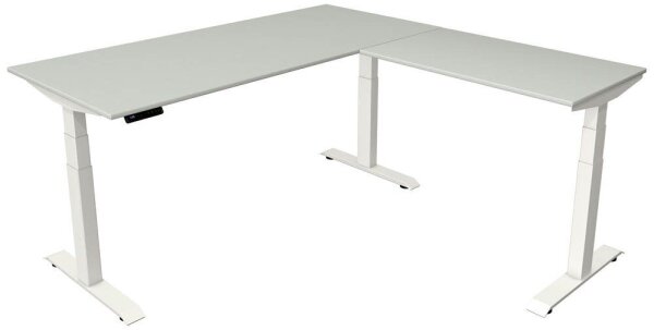 Kerkmann Move 4 elektrisch höhenverstellbarer Schreibtisch lichtgrau rechteckig, T-Fuß-Gestell weiß 180,0 x 180,0 cm