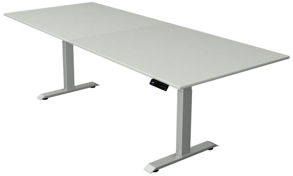 Kerkmann Move 4 elektrisch höhenverstellbarer Schreibtisch lichtgrau rechteckig, T-Fuß-Gestell silber 250,0 x 100,0 cm