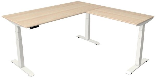 Kerkmann Move 4 elektrisch höhenverstellbarer Schreibtisch ahorn rechteckig, T-Fuß-Gestell weiß 180,0 x 180,0 cm