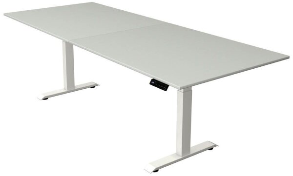 Kerkmann Move 4 elektrisch höhenverstellbarer Schreibtisch lichtgrau rechteckig, T-Fuß-Gestell weiß 250,0 x 100,0 cm